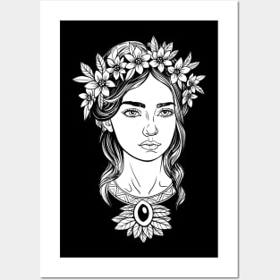 Beautiful young woman in a flower wreath Posters and Art